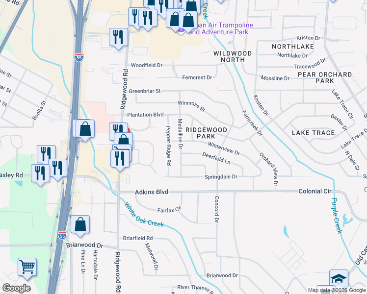 map of restaurants, bars, coffee shops, grocery stores, and more near 5819 Medallion Drive in Jackson