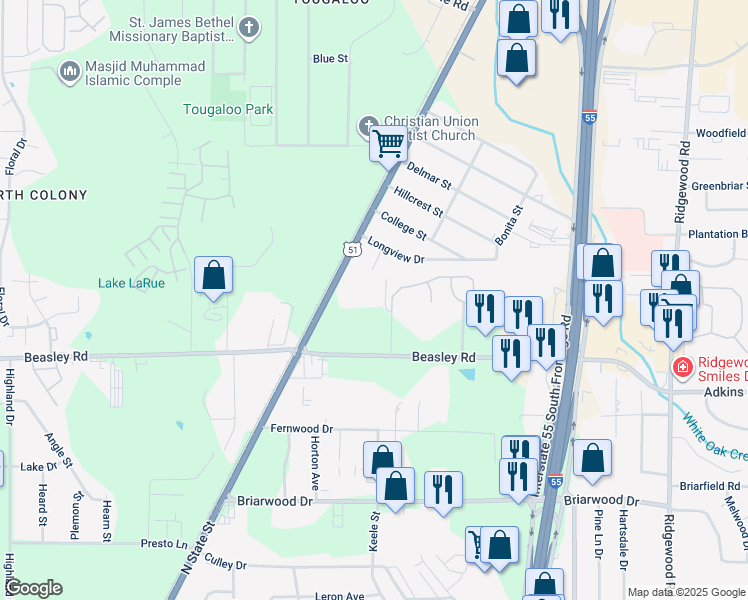 map of restaurants, bars, coffee shops, grocery stores, and more near 230 Beasley Road in Jackson