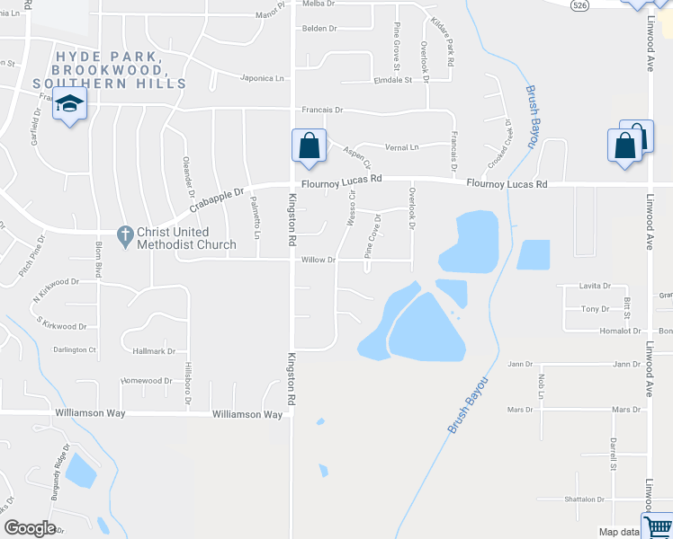 map of restaurants, bars, coffee shops, grocery stores, and more near 9606 Wesso Circle in Shreveport
