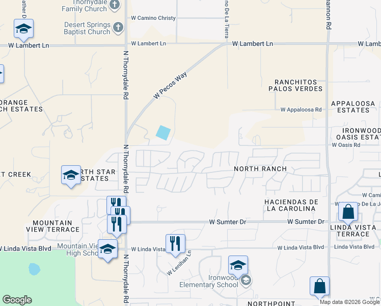 map of restaurants, bars, coffee shops, grocery stores, and more near 3552 West Sky Ridge Loop in Tucson
