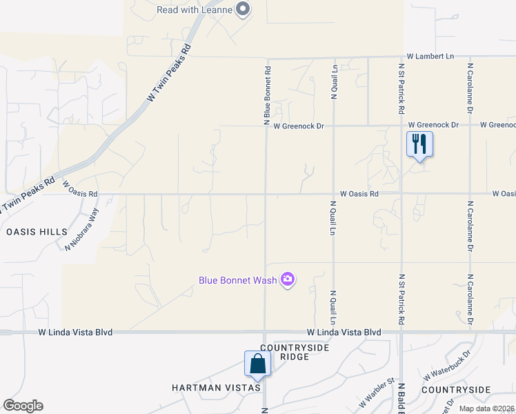 map of restaurants, bars, coffee shops, grocery stores, and more near 5415 West Oasis Road in Tucson