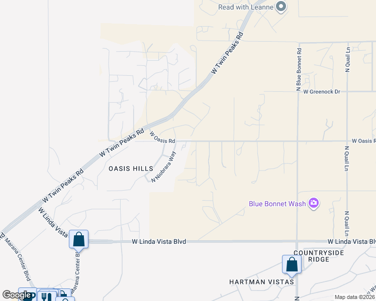 map of restaurants, bars, coffee shops, grocery stores, and more near 9984 North Niobrara Way in Tucson