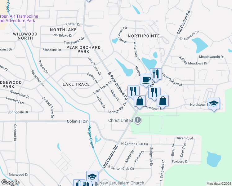 map of restaurants, bars, coffee shops, grocery stores, and more near 5850 Kings Place in Jackson