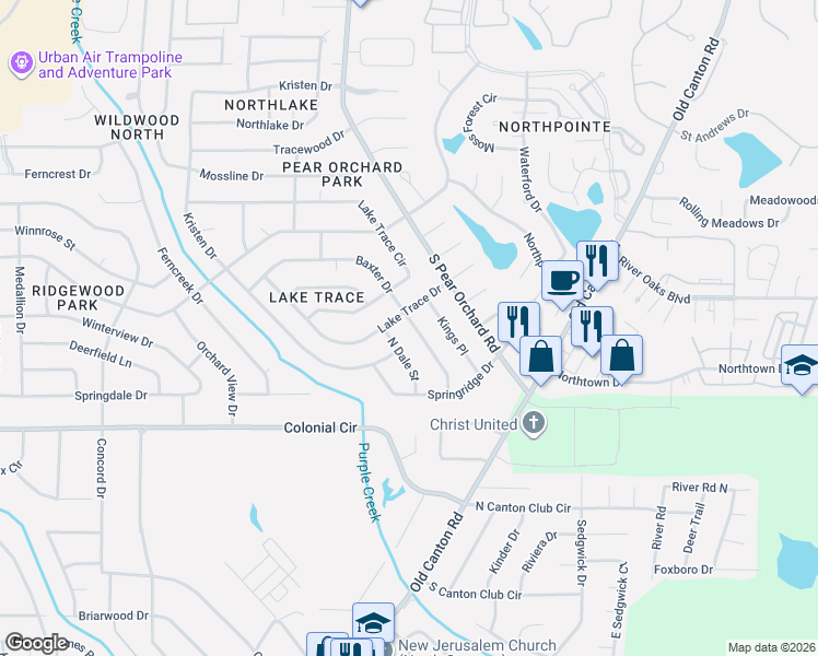 map of restaurants, bars, coffee shops, grocery stores, and more near 5875 Baxter Drive in Jackson