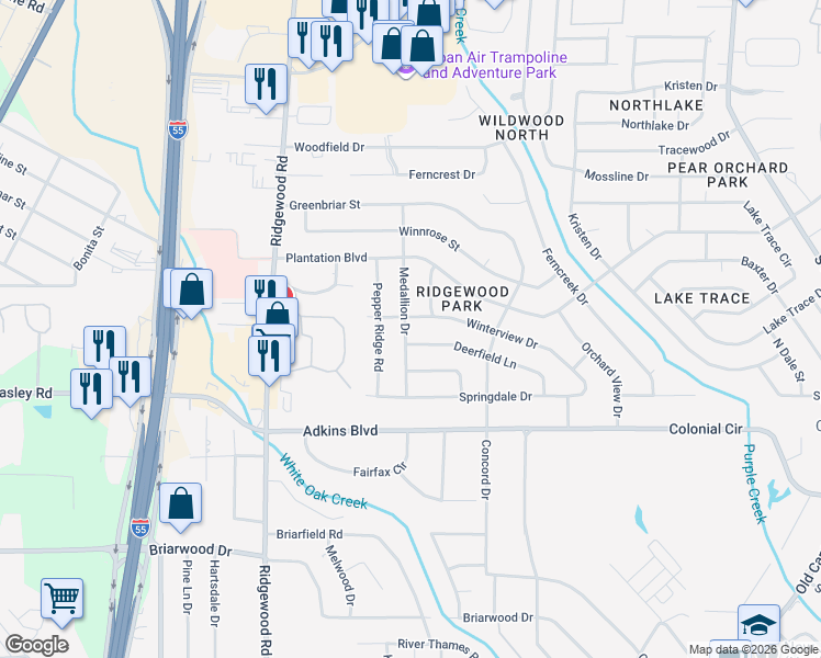 map of restaurants, bars, coffee shops, grocery stores, and more near 5819 Medallion Drive in Jackson