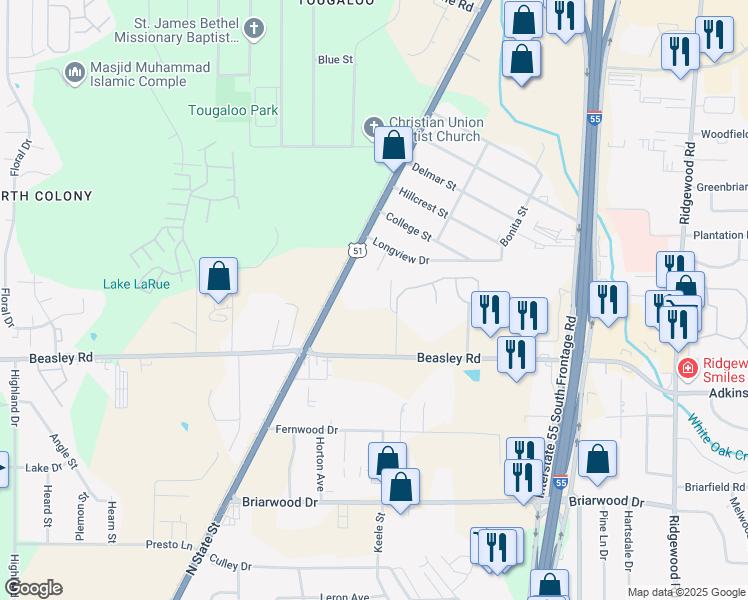 map of restaurants, bars, coffee shops, grocery stores, and more near 230 Beasley Road in Jackson