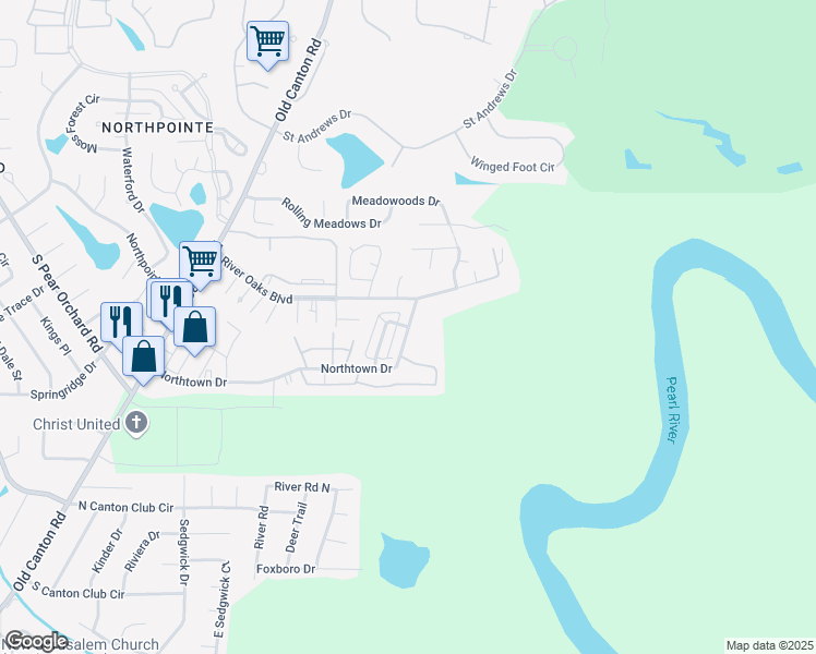map of restaurants, bars, coffee shops, grocery stores, and more near 355 Northtown Drive in Jackson