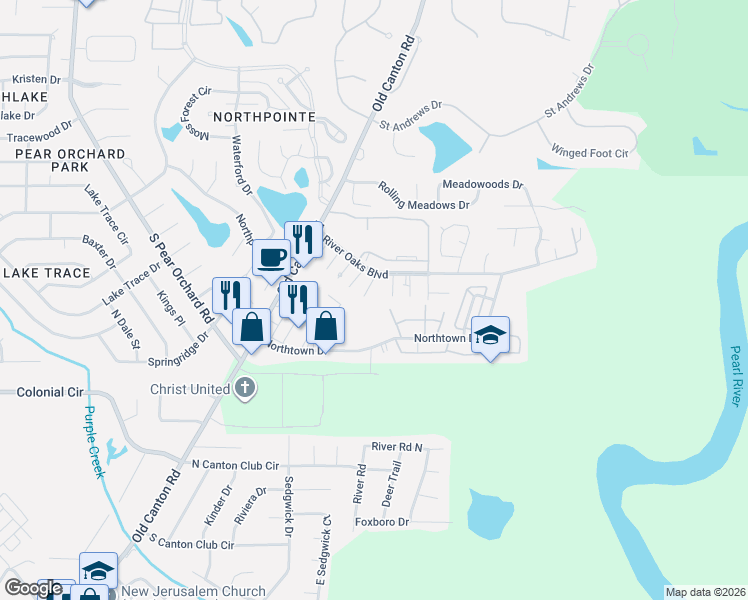 map of restaurants, bars, coffee shops, grocery stores, and more near 5 Stanford Court in Jackson
