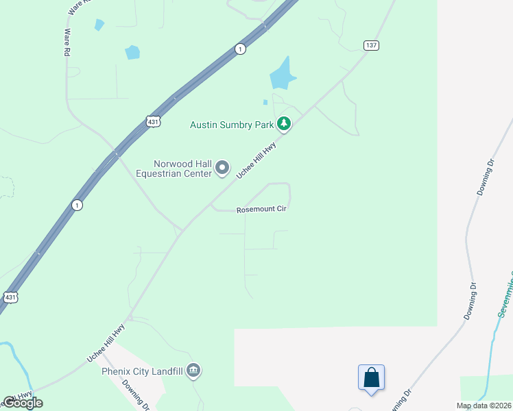 map of restaurants, bars, coffee shops, grocery stores, and more near 56 Rosemount Circle in Phenix City