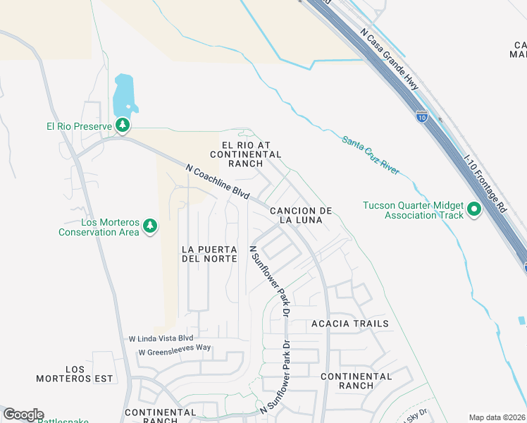 map of restaurants, bars, coffee shops, grocery stores, and more near 9966 North Scarlet Ranges Lane in Tucson