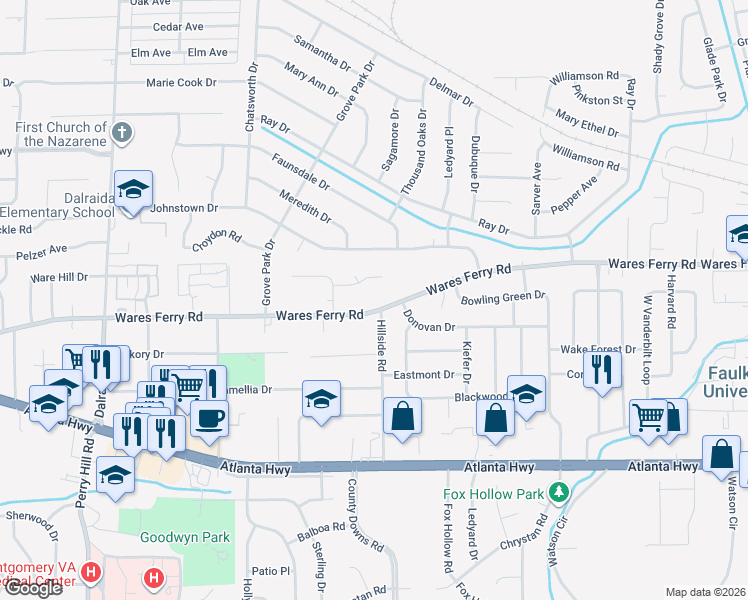 map of restaurants, bars, coffee shops, grocery stores, and more near 4315 Wares Ferry Road in Montgomery