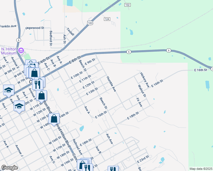map of restaurants, bars, coffee shops, grocery stores, and more near 800 East 13th Street in Cisco