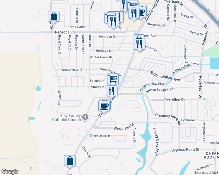 map of restaurants, bars, coffee shops, grocery stores, and more near 70 Courtyard Lane in Abilene
