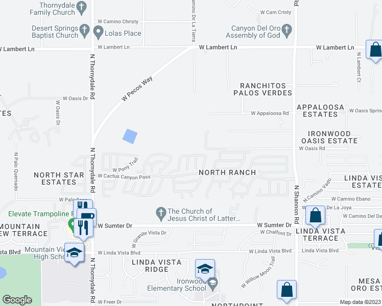 map of restaurants, bars, coffee shops, grocery stores, and more near 3390 West Desert Bend Loop in Tucson