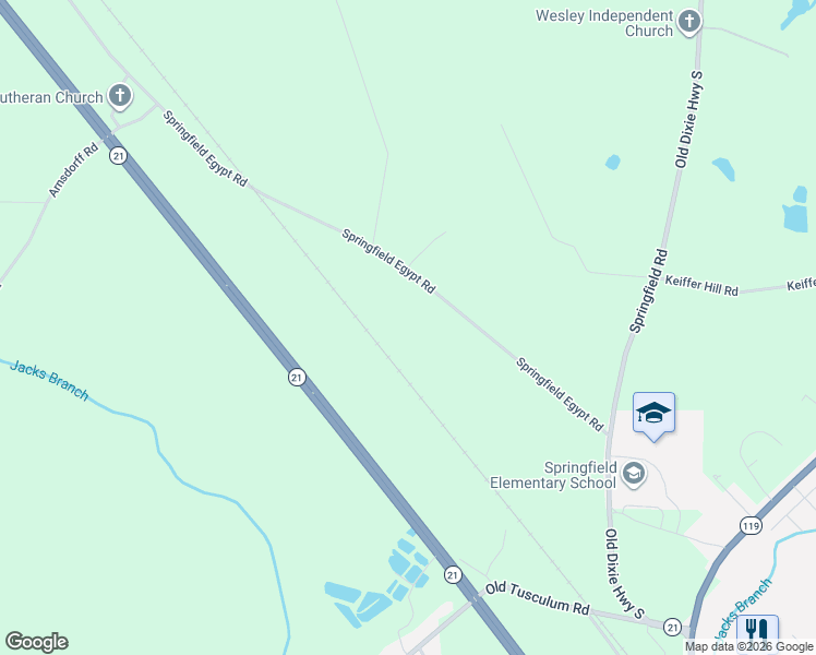 map of restaurants, bars, coffee shops, grocery stores, and more near 368 Springfield Egypt Road in Springfield