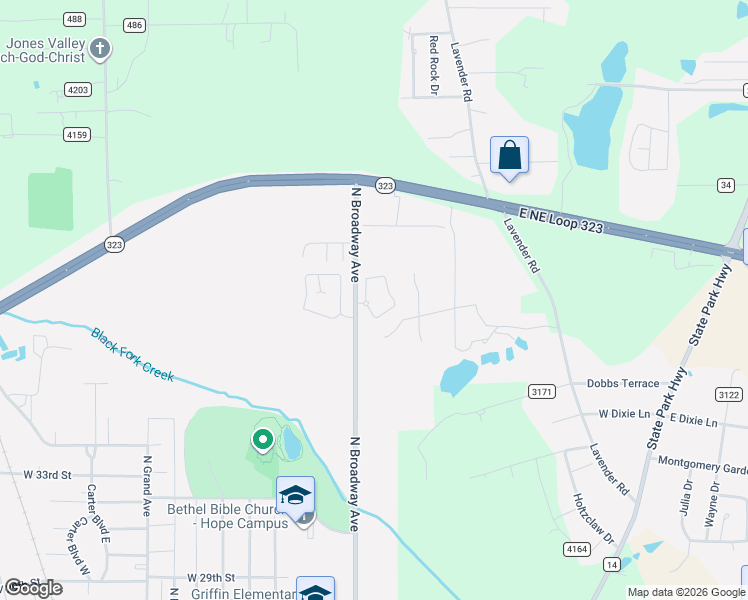 map of restaurants, bars, coffee shops, grocery stores, and more near 3651 North Broadway Avenue in Tyler