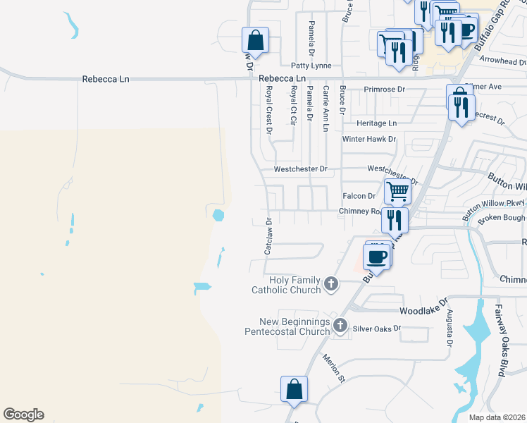 map of restaurants, bars, coffee shops, grocery stores, and more near 4902 Catclaw Drive in Abilene