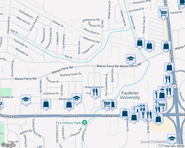 map of restaurants, bars, coffee shops, grocery stores, and more near 353 Northwestern Dr in Montgomery