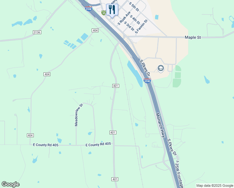 map of restaurants, bars, coffee shops, grocery stores, and more near 2021 County Road 401 in Alvarado
