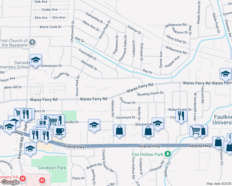 map of restaurants, bars, coffee shops, grocery stores, and more near 4315 Wares Ferry Rd in Montgomery