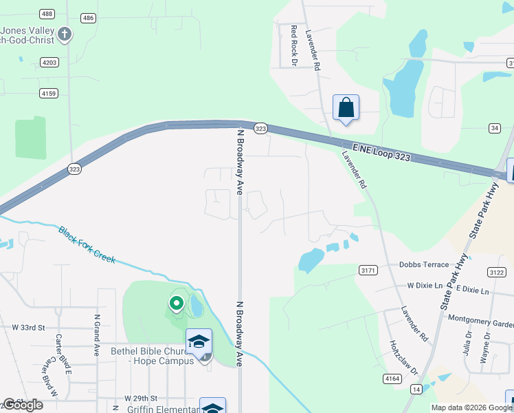 map of restaurants, bars, coffee shops, grocery stores, and more near 3651 North Broadway Avenue in Tyler