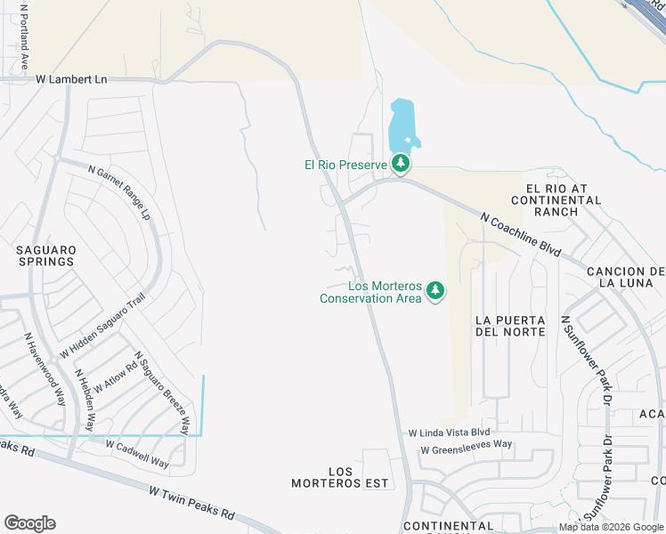 map of restaurants, bars, coffee shops, grocery stores, and more near 9971 North Silverbell Road in Tucson