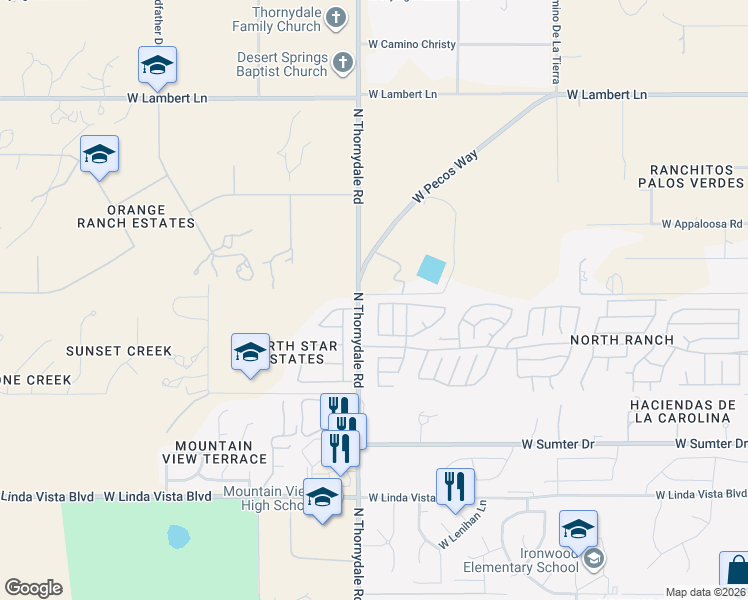 map of restaurants, bars, coffee shops, grocery stores, and more near 3780 West Mesa Ridge Trail in Tucson