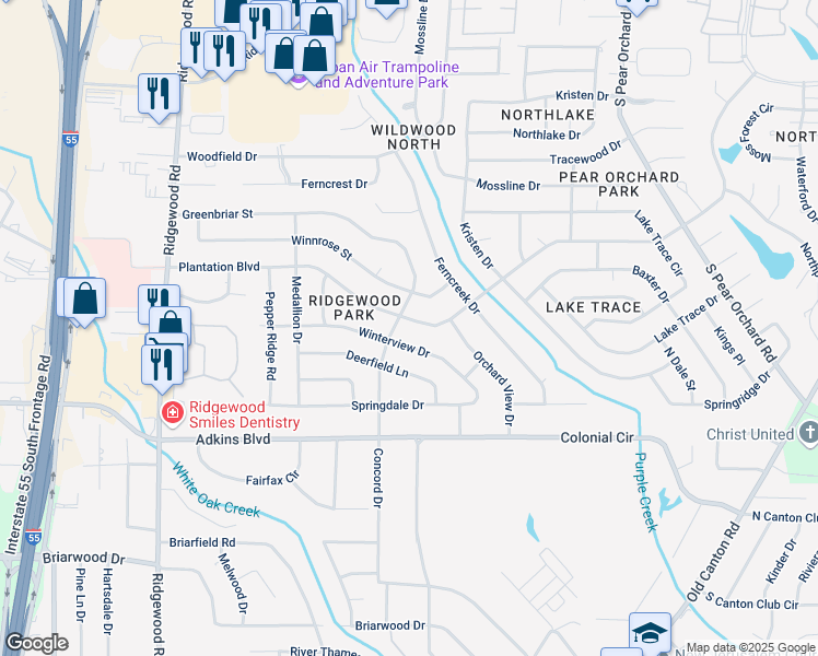 map of restaurants, bars, coffee shops, grocery stores, and more near 1307 Plantation Blvd in Jackson