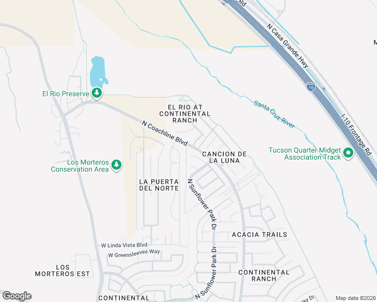 map of restaurants, bars, coffee shops, grocery stores, and more near 9990 North Scarlet Ranges Lane in Tucson