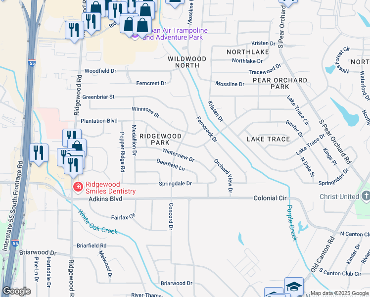 map of restaurants, bars, coffee shops, grocery stores, and more near 1307 Plantation Boulevard in Jackson