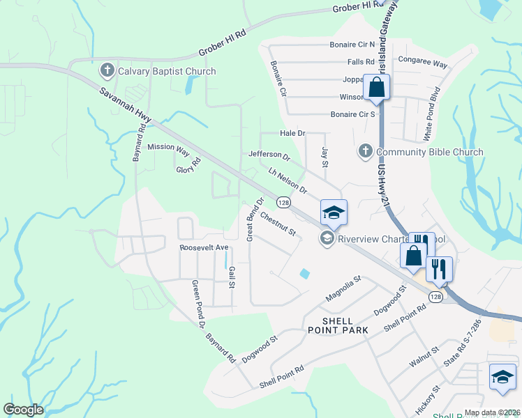 map of restaurants, bars, coffee shops, grocery stores, and more near 14 Chestnut Street in Beaufort