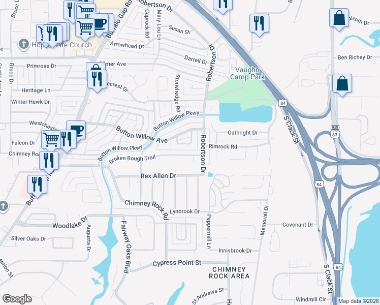 map of restaurants, bars, coffee shops, grocery stores, and more near 2634 Broken Bough Trail in Abilene