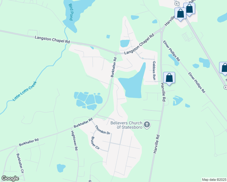 map of restaurants, bars, coffee shops, grocery stores, and more near 5606 Landings Parkway in Statesboro