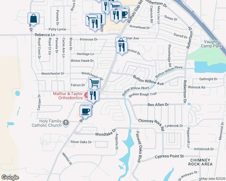 map of restaurants, bars, coffee shops, grocery stores, and more near 3202 Chimney Circle in Abilene