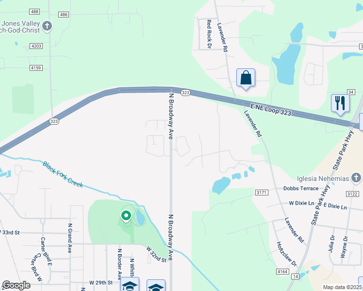 map of restaurants, bars, coffee shops, grocery stores, and more near 3651 North Broadway Avenue in Tyler