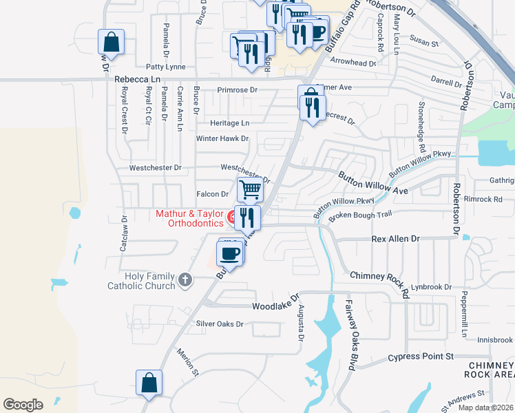 map of restaurants, bars, coffee shops, grocery stores, and more near 5152 Buffalo Gap Road in Abilene