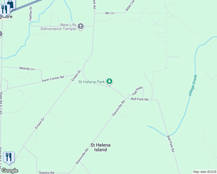 map of restaurants, bars, coffee shops, grocery stores, and more near 167 Ball Park Road in Saint Helena Island