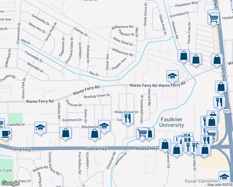 map of restaurants, bars, coffee shops, grocery stores, and more near 355 West Rutgers Loop in Montgomery