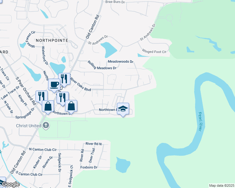 map of restaurants, bars, coffee shops, grocery stores, and more near 133 North Brighton Drive in Jackson