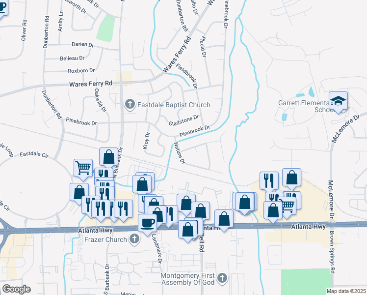 map of restaurants, bars, coffee shops, grocery stores, and more near 6205 Lycoming Road in Montgomery
