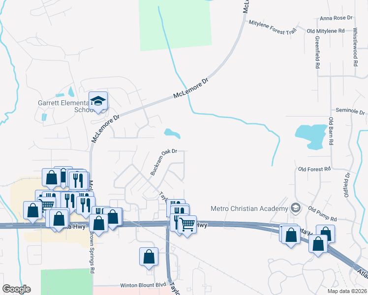 map of restaurants, bars, coffee shops, grocery stores, and more near 7137 Buckram Oak Dr in Montgomery
