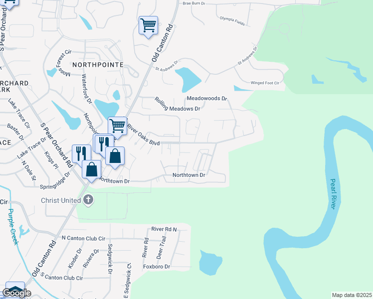 map of restaurants, bars, coffee shops, grocery stores, and more near 5 River Run Dr in Jackson