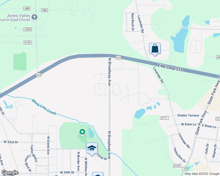 map of restaurants, bars, coffee shops, grocery stores, and more near 3650 North Broadway Avenue in Tyler