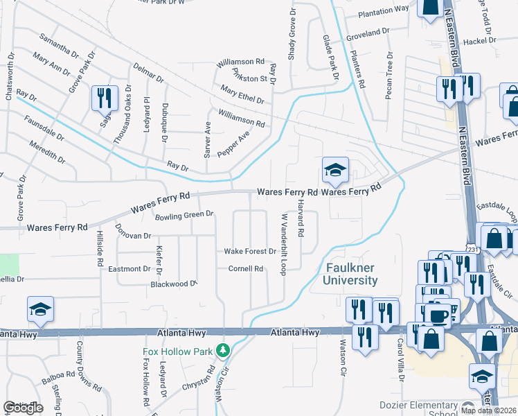 map of restaurants, bars, coffee shops, grocery stores, and more near 353 Northwestern Dr in Montgomery