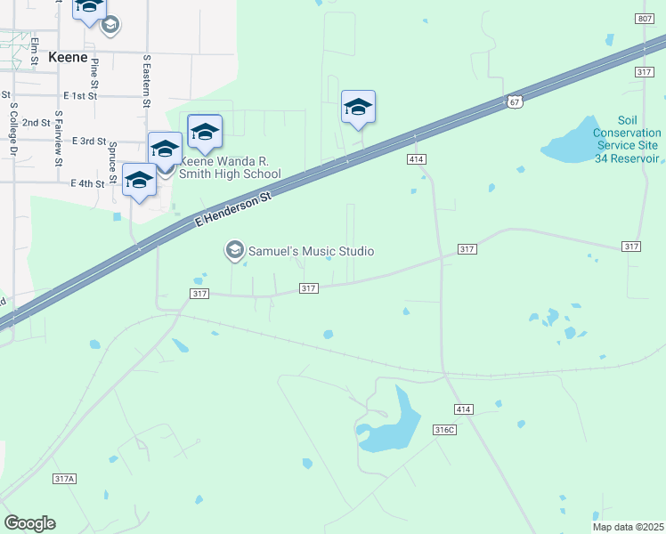 map of restaurants, bars, coffee shops, grocery stores, and more near 3837 County Road 317 in Cleburne