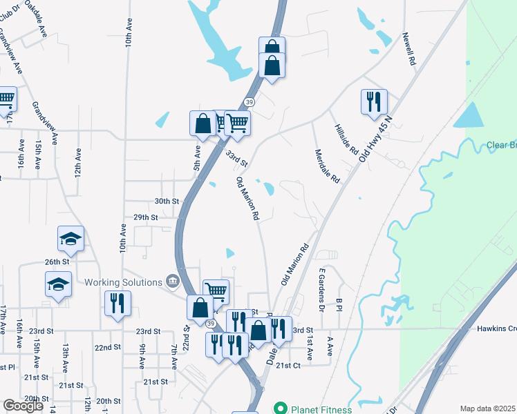 map of restaurants, bars, coffee shops, grocery stores, and more near 2900 Old Marion Road in Meridian