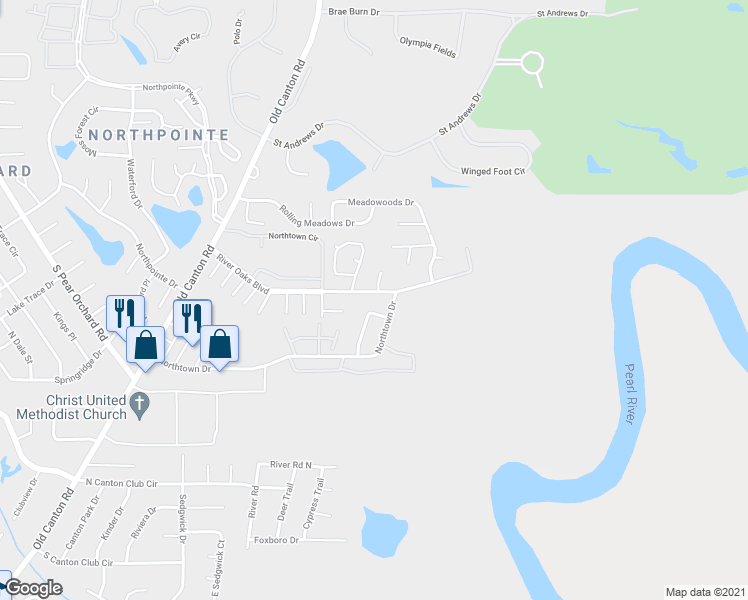 map of restaurants, bars, coffee shops, grocery stores, and more near 133 North Brighton Drive in Jackson