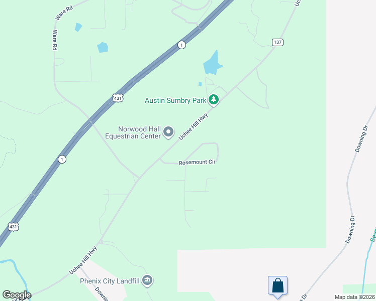 map of restaurants, bars, coffee shops, grocery stores, and more near 56 Rosemount Circle in Phenix City