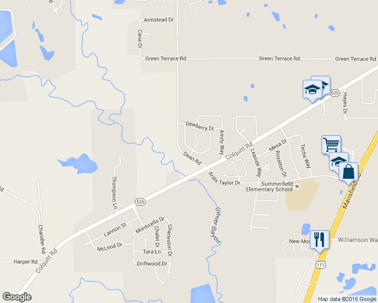 map of restaurants, bars, coffee shops, grocery stores, and more near 9442 West Montego Lane in Shreveport