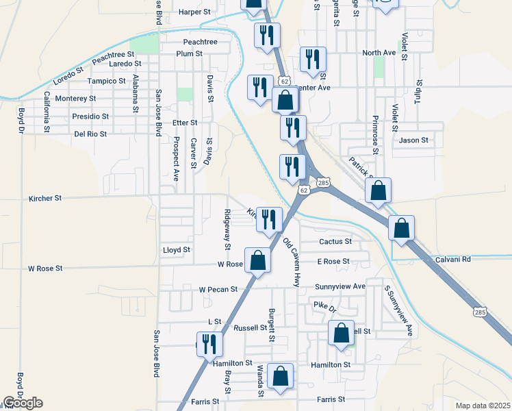 map of restaurants, bars, coffee shops, grocery stores, and more near 120 Kircher Street in Carlsbad